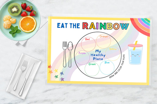 Eat the Rainbow Activity for Kids | Healthy Eating Learning Placemat | Reusable Wipe Clean Toddlers and Preschool