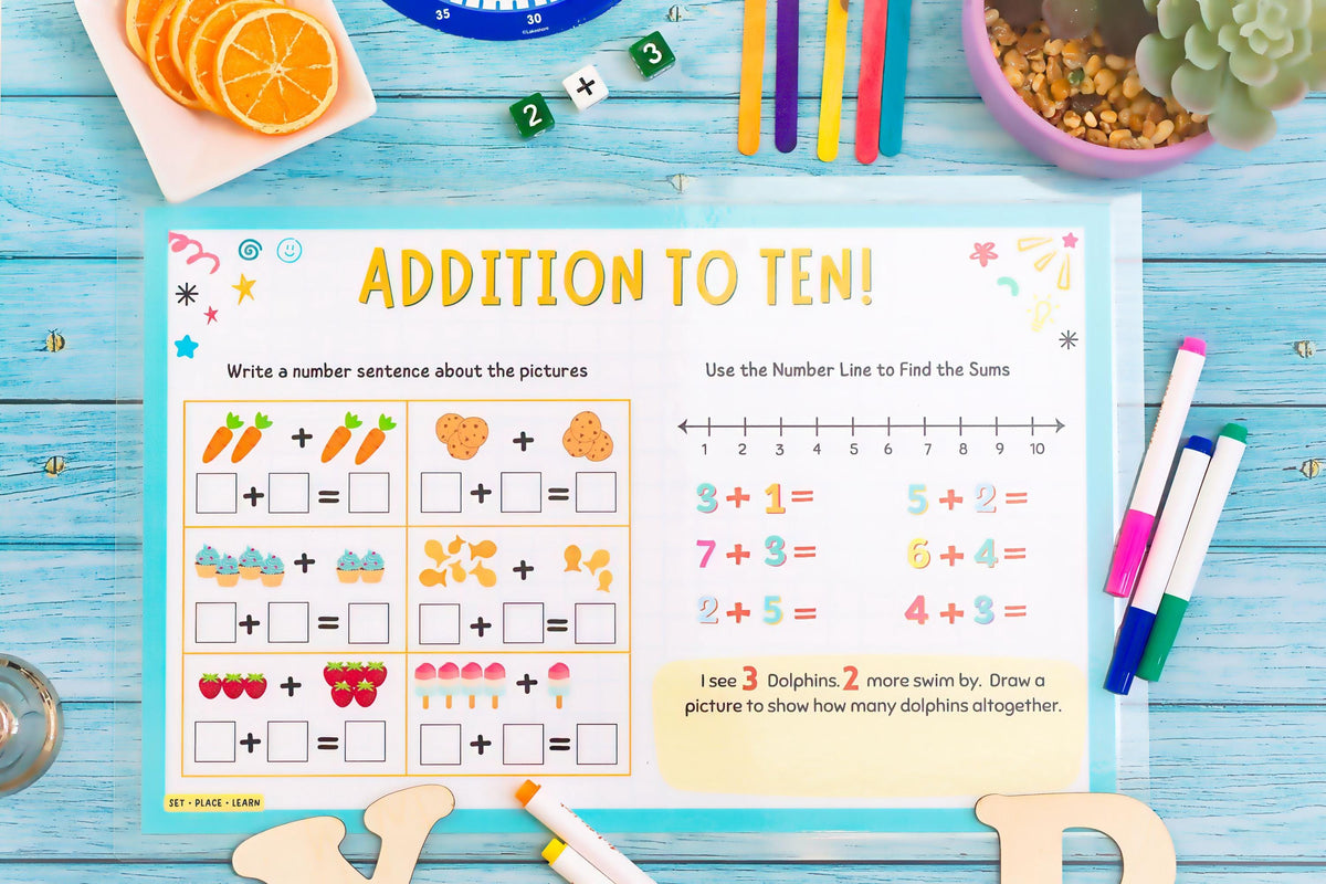 Fun Math Placemat Reusable Addition Placemat for Kids | Math Facts 1–10 Activity Mat | P ...