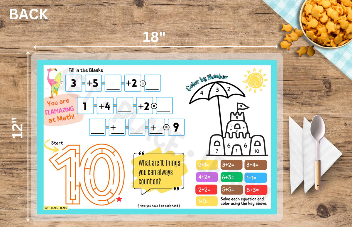 Fun Math Placemat Reusable Addition Placemat for Kids | Math Facts 1–10 Activity Mat | P ...