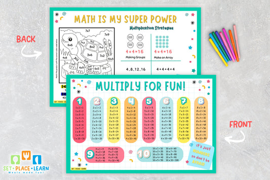Reusable Multiplication Placemat for Kids | Times Tables Math Activity Mat