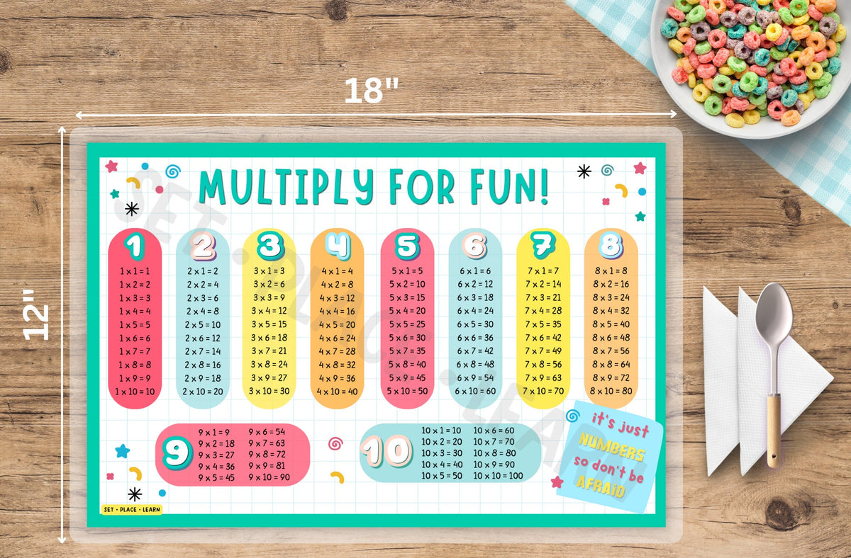 Fun Math Placemat Reusable Multiplication Placemat for Kids | Times Tables Math Activity ...