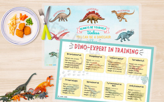 Dinosaur Activity Mat for Kids | Dinosaur Facts & Learning Activities | Reusable Educational Placemat