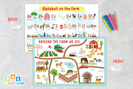 Farm-Themed Alphabet Activity Mat for Kids | Reusable ABC Placemat & Learning Worksheet
