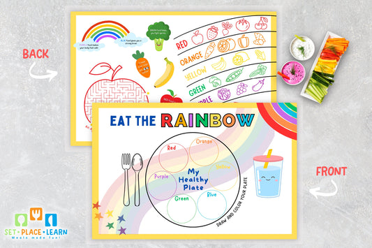 Eat the Rainbow Activity for Kids | Healthy Eating Learning Placemat | Reusable Wipe Clean Toddlers and Preschool