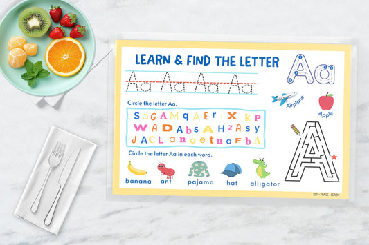 Alphabet Learning Placemat: Letter A Activity, Reusable Laminated Mat